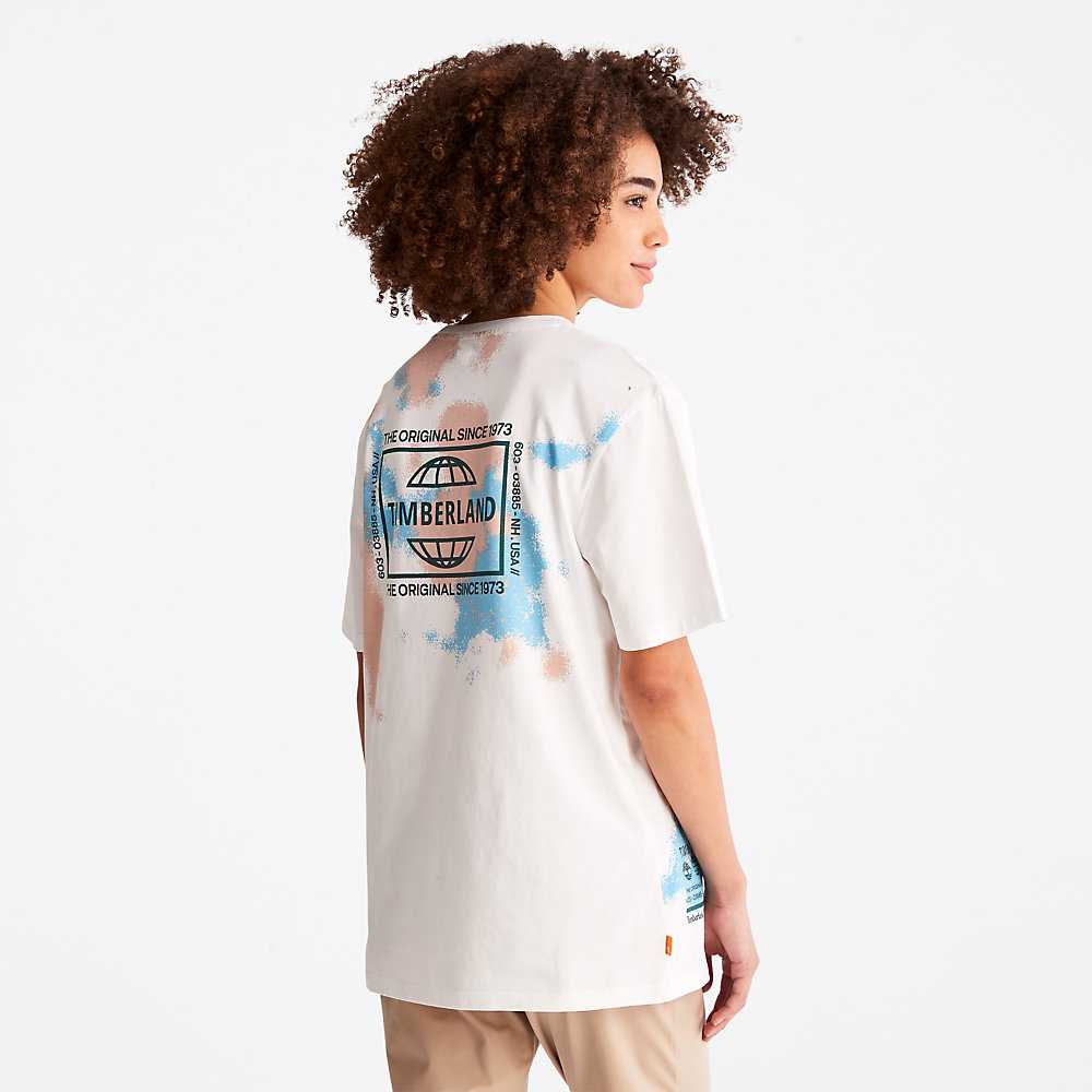 Men's Timberland Paint Graphic T Shirts White | UAE-1854697