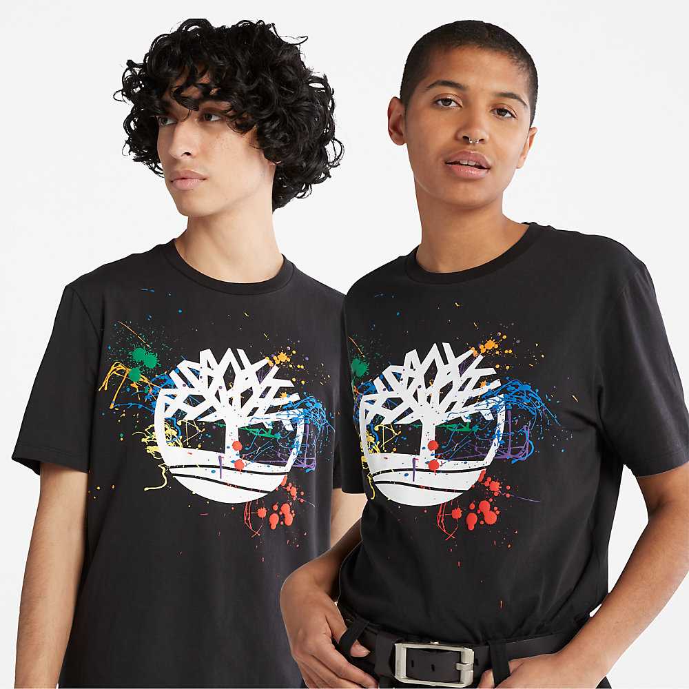 Men's Timberland Paint Pride T Shirts Black | UAE-0548273