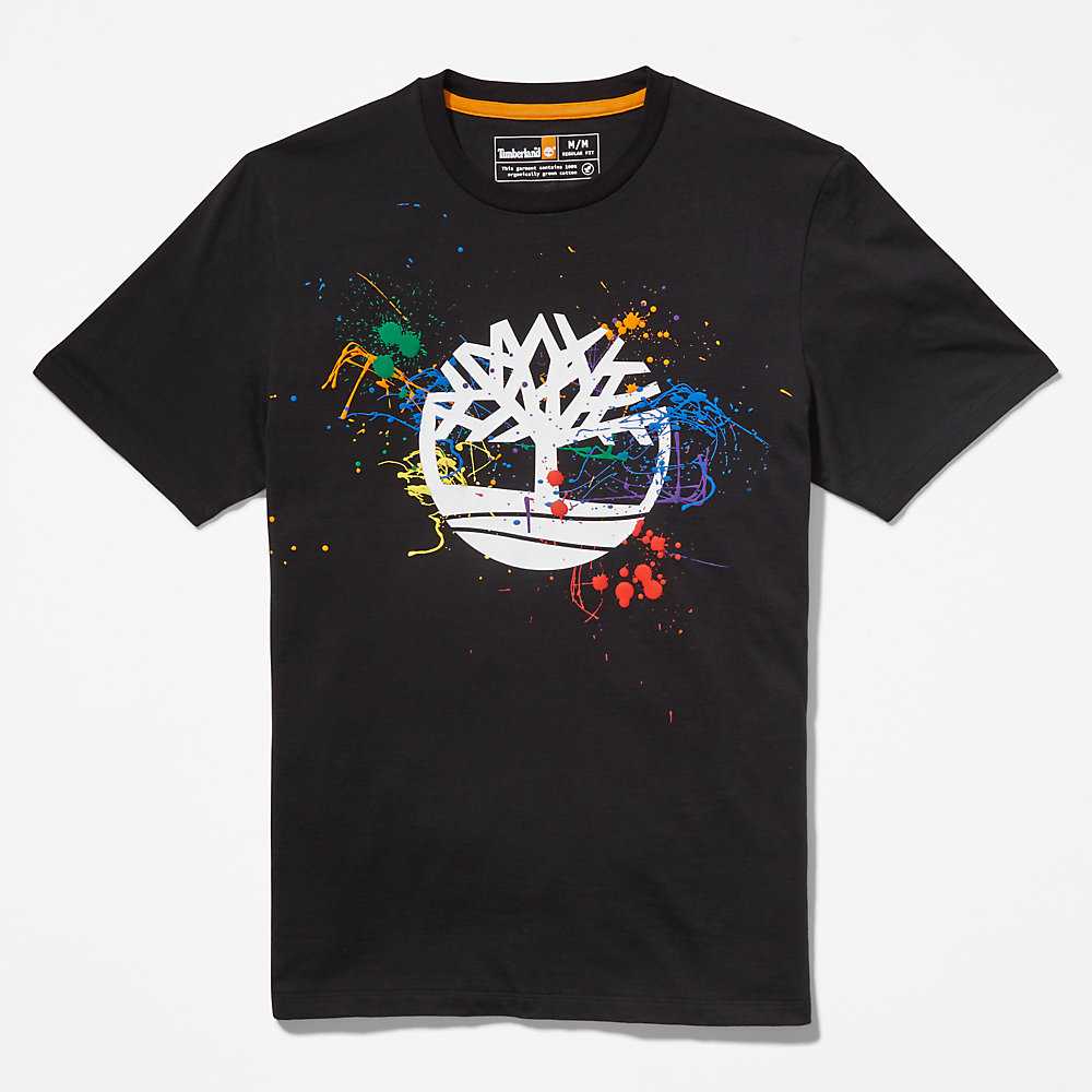 Men's Timberland Paint Pride T Shirts Black | UAE-0548273