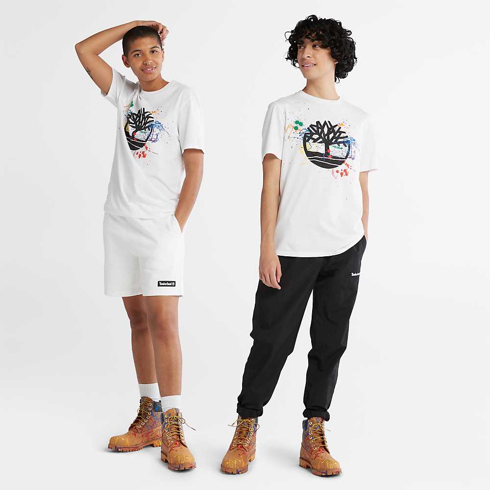 Men's Timberland Paint Pride T Shirts White | UAE-2658973