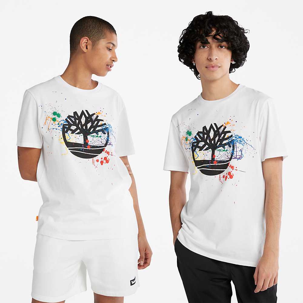 Men\'s Timberland Paint Pride T Shirts White | UAE-2658973