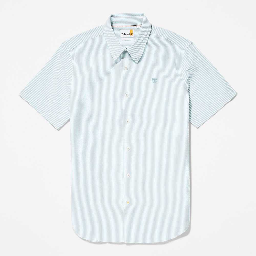 Men's Timberland Seersucker Shirts Turquoise | UAE-5016289