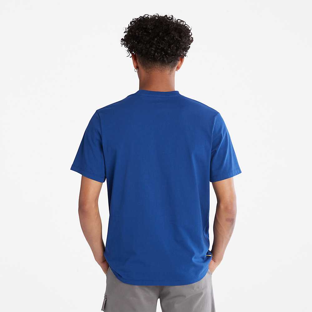 Men's Timberland Side-logo T Shirts Dark Blue | UAE-9625078