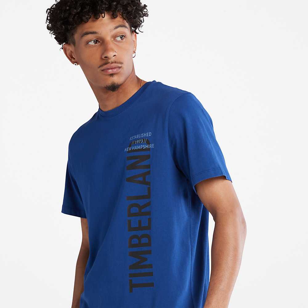 Men's Timberland Side-logo T Shirts Dark Blue | UAE-9625078