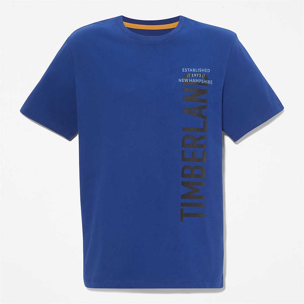 Men's Timberland Side-logo T Shirts Dark Blue | UAE-9625078