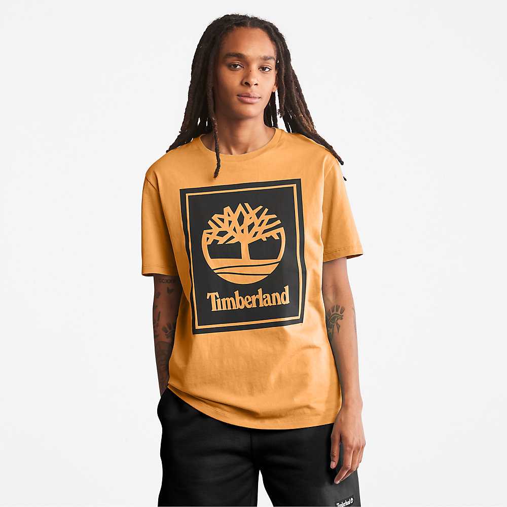 Men's Timberland Stack Logo T Shirts Orange/Black | UAE-1902583