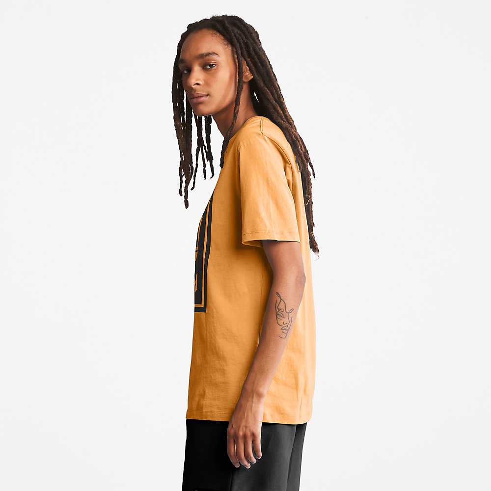 Men's Timberland Stack Logo T Shirts Orange/Black | UAE-1902583