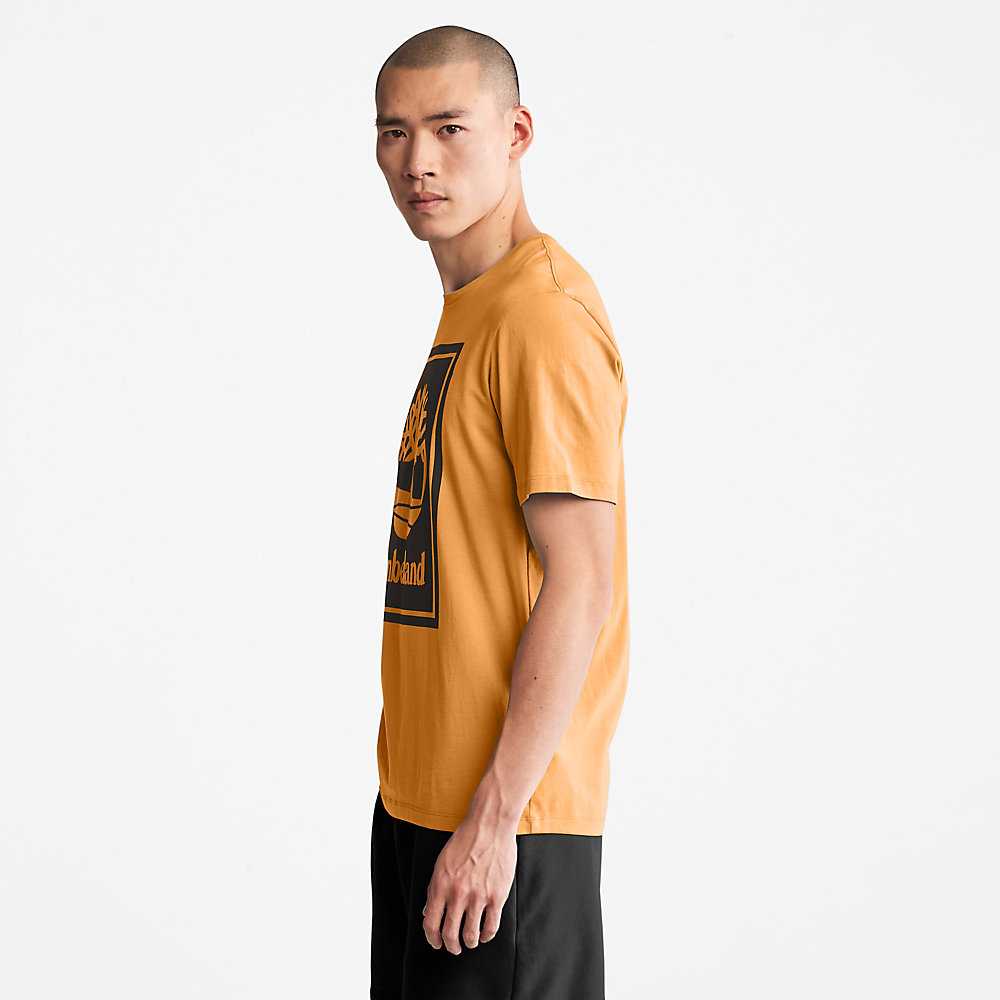 Men's Timberland Stack Logo T Shirts Orange/Black | UAE-1902583