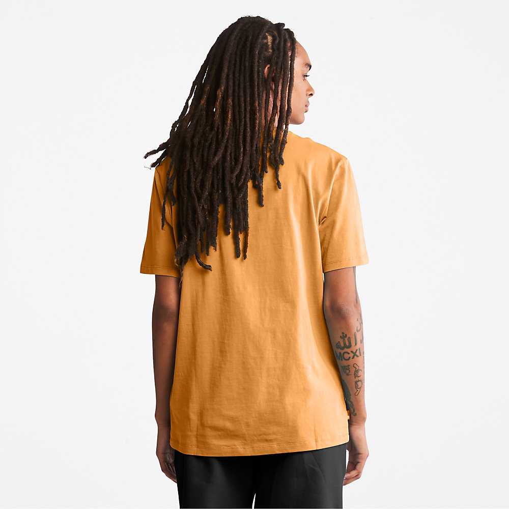 Men's Timberland Stack Logo T Shirts Orange/Black | UAE-1902583