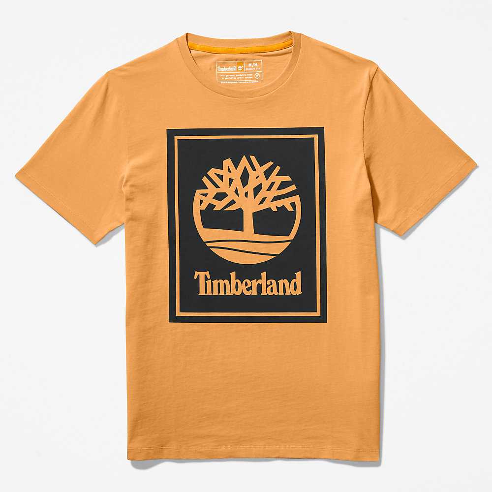 Men's Timberland Stack Logo T Shirts Orange/Black | UAE-1902583