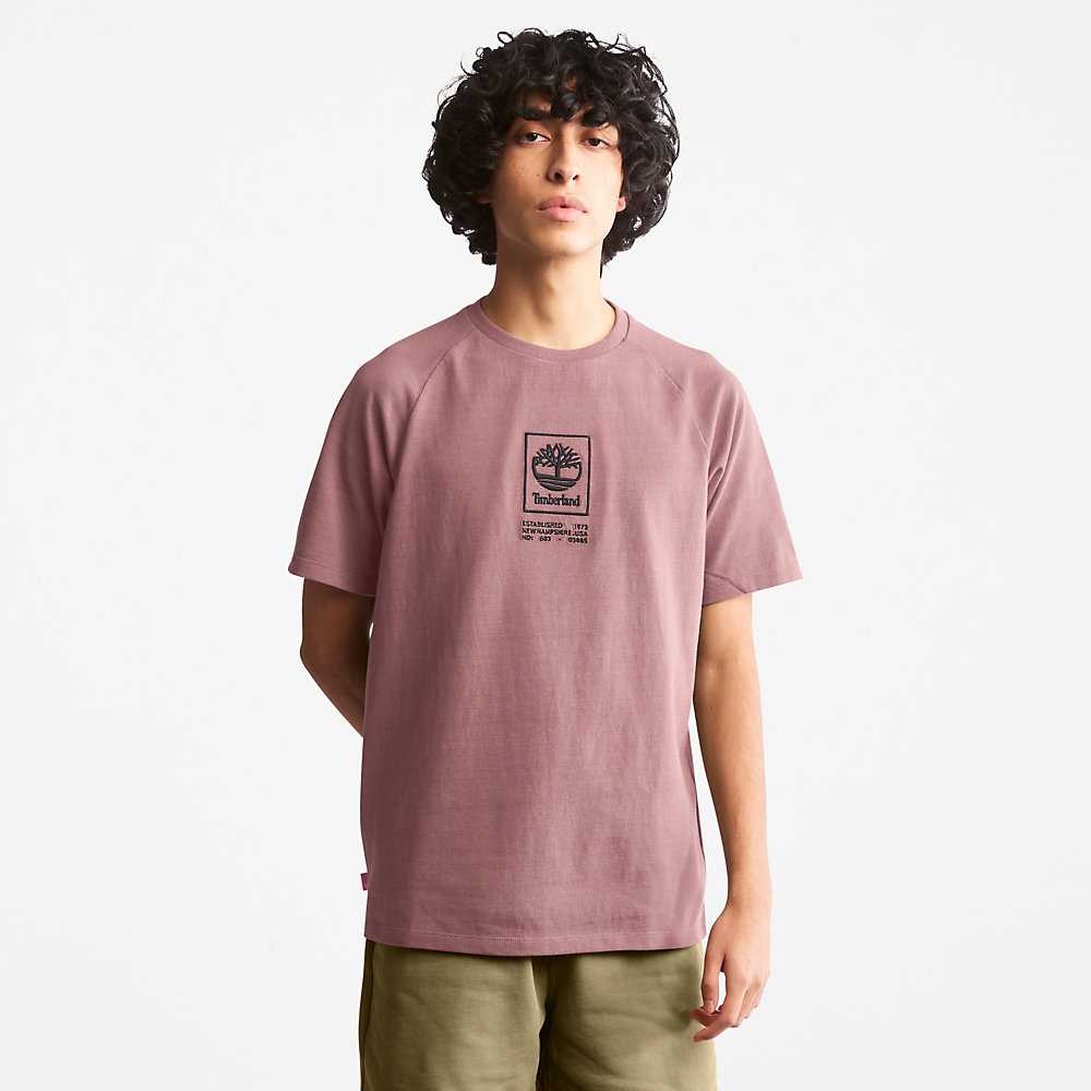 Men's Timberland Stack Logo T Shirts Pink | UAE-4718025