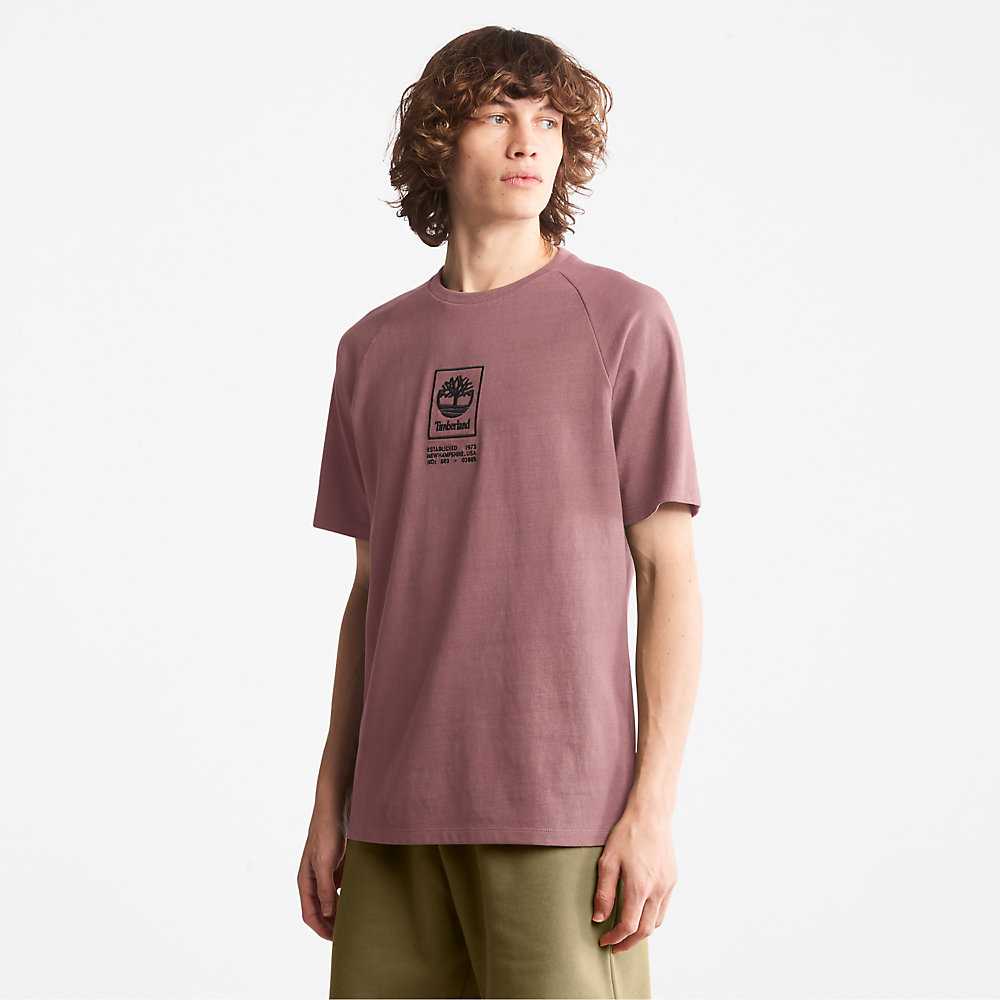 Men's Timberland Stack Logo T Shirts Pink | UAE-4718025