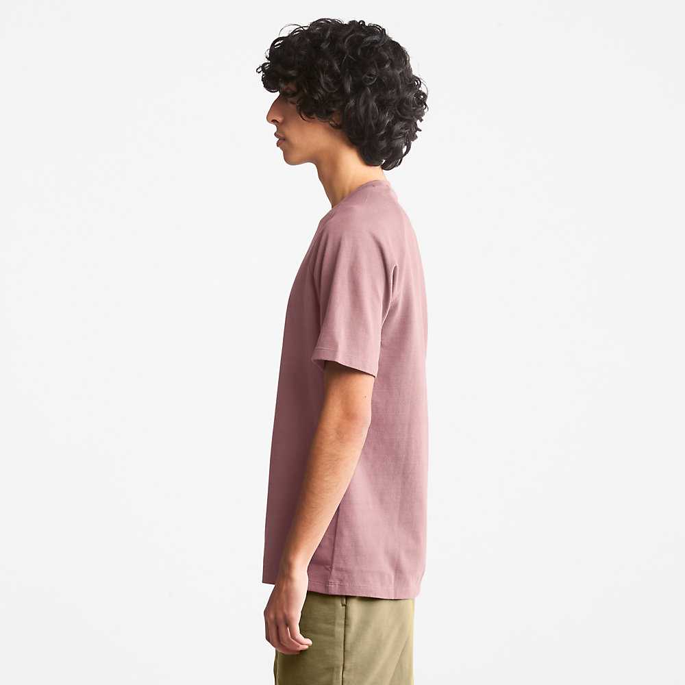 Men's Timberland Stack Logo T Shirts Pink | UAE-4718025