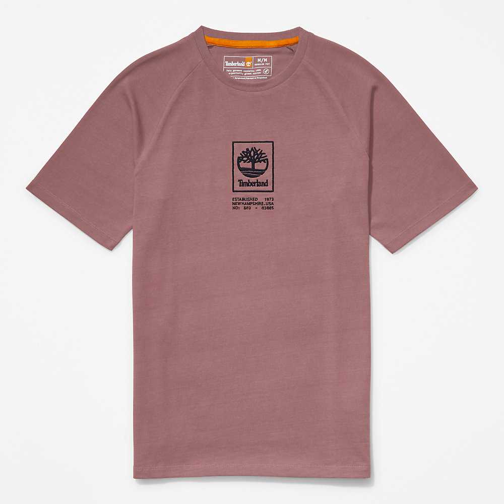 Men's Timberland Stack Logo T Shirts Pink | UAE-4718025