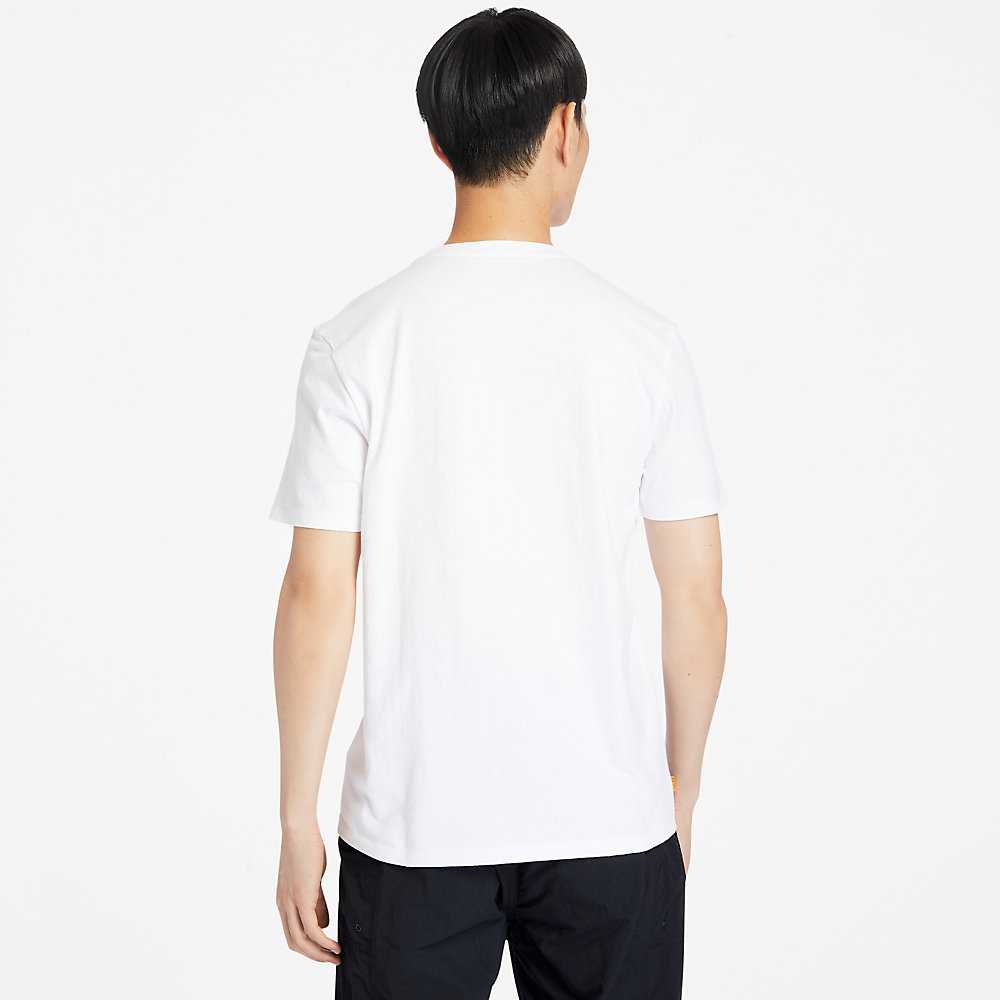 Men's Timberland Stack Logo T Shirts White | UAE-6942801