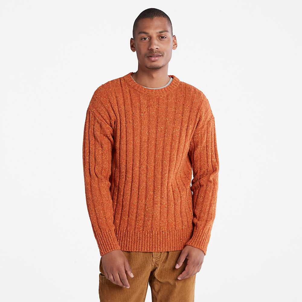 Men\'s Timberland Textured Sweatshirt Orange | UAE-5234809