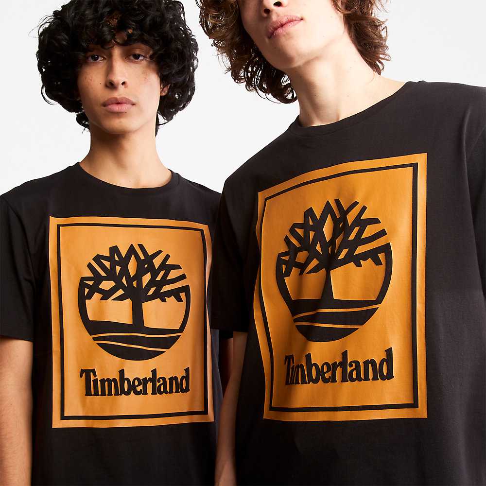 Men's Timberland Tree Logo T Shirts Black | UAE-4387269