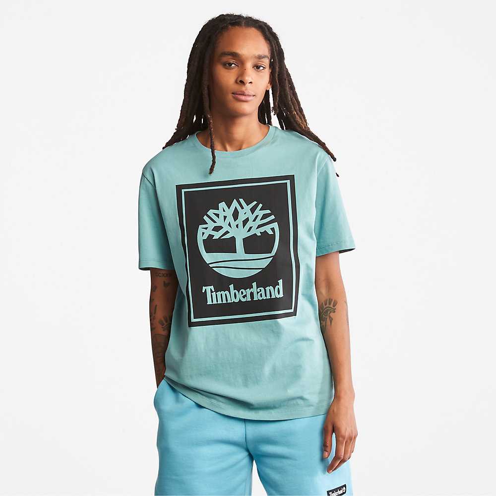 Men's Timberland Tree Logo T Shirts Light Blue | UAE-1589034