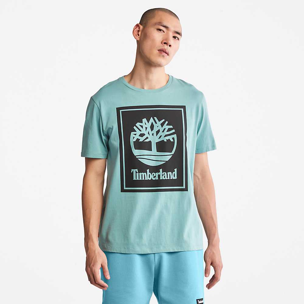 Men's Timberland Tree Logo T Shirts Light Blue | UAE-1589034