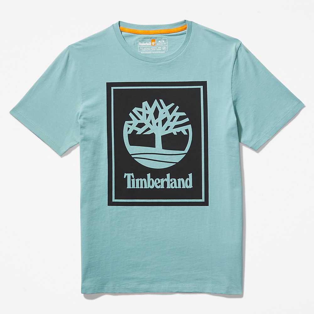 Men's Timberland Tree Logo T Shirts Light Blue | UAE-1589034