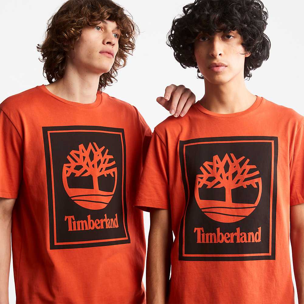 Men's Timberland Tree Logo T Shirts Orange | UAE-5489716