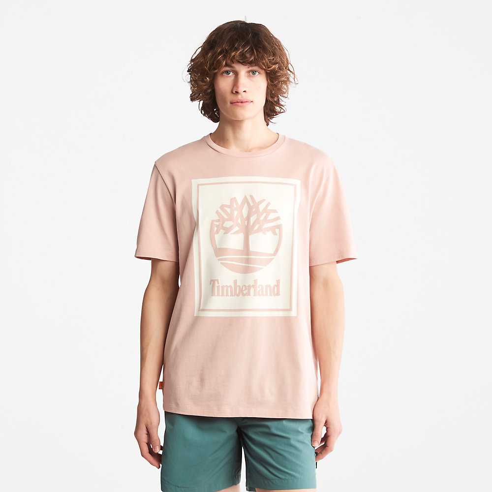 Men's Timberland Tree Logo T Shirts Pink | UAE-1730564