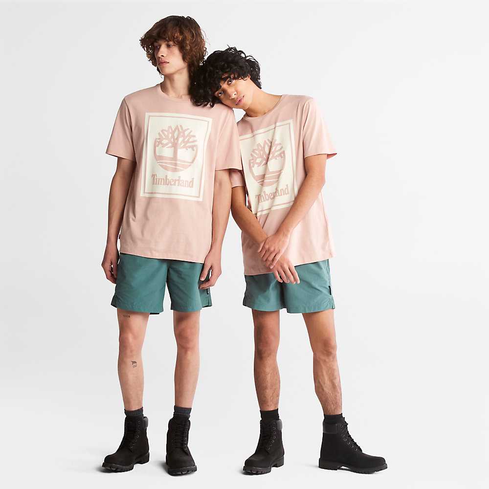 Men's Timberland Tree Logo T Shirts Pink | UAE-1730564