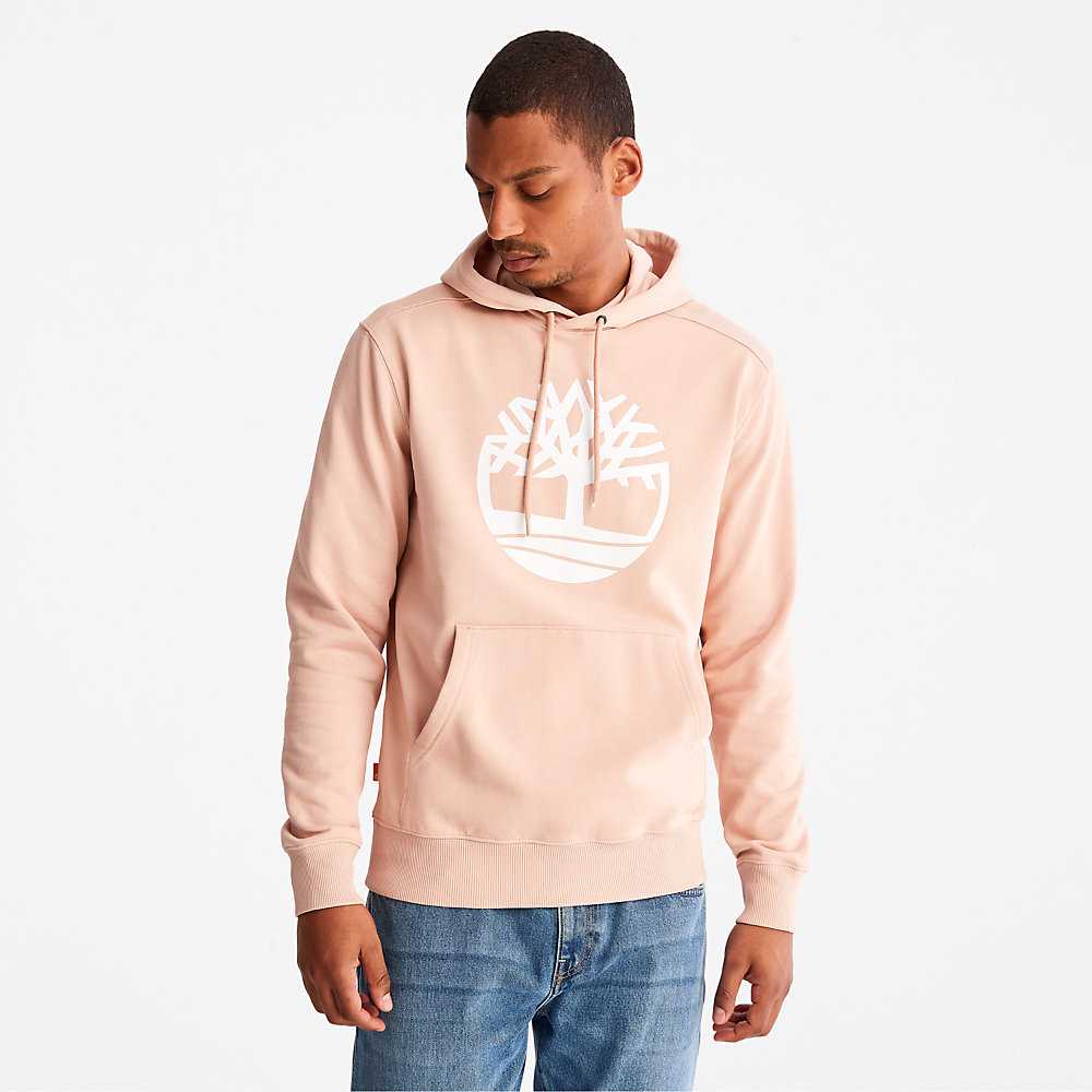 Men\'s Timberland ree-Logo Hoodie Pink | UAE-0813976