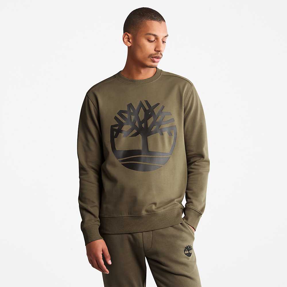 Men\'s Timberland ree-Logo Sweatshirt Dark Green | UAE-4639857