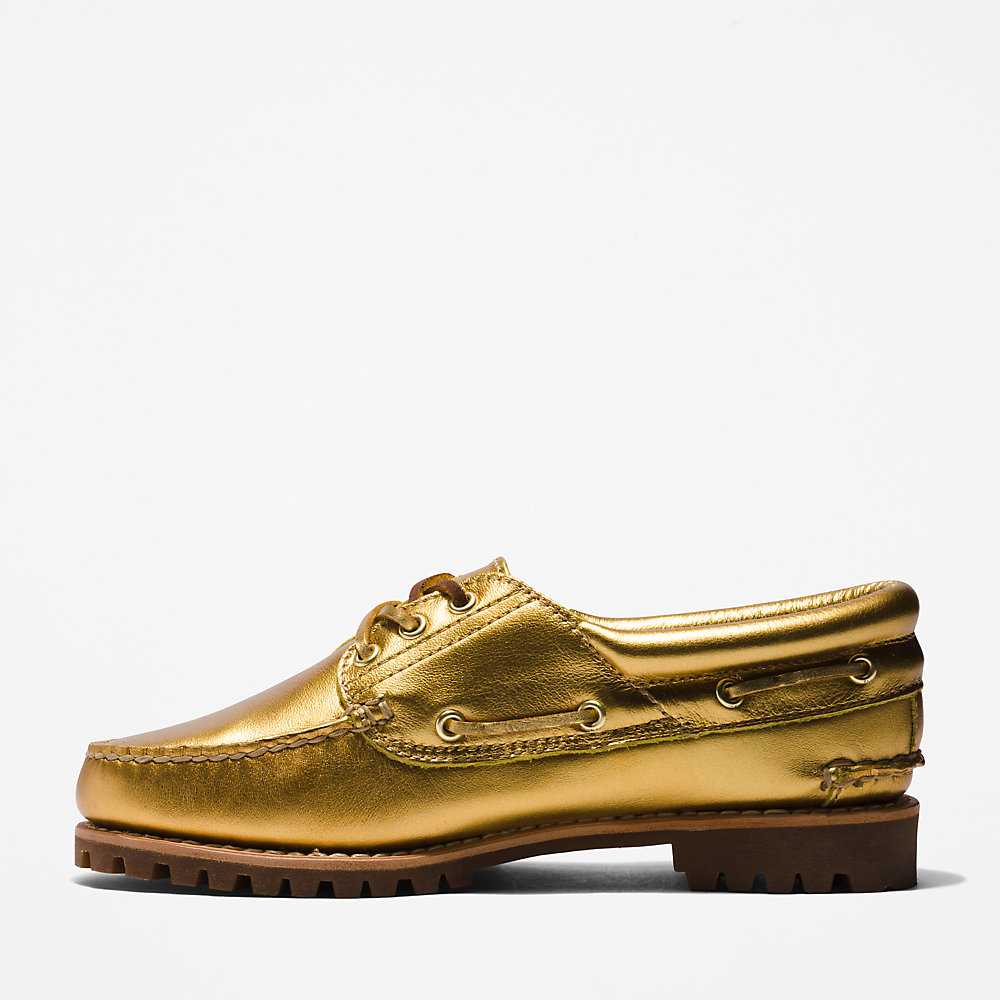 Women's Timberland 3-Eye Lug Boat Shoes Gold | UAE-4876591