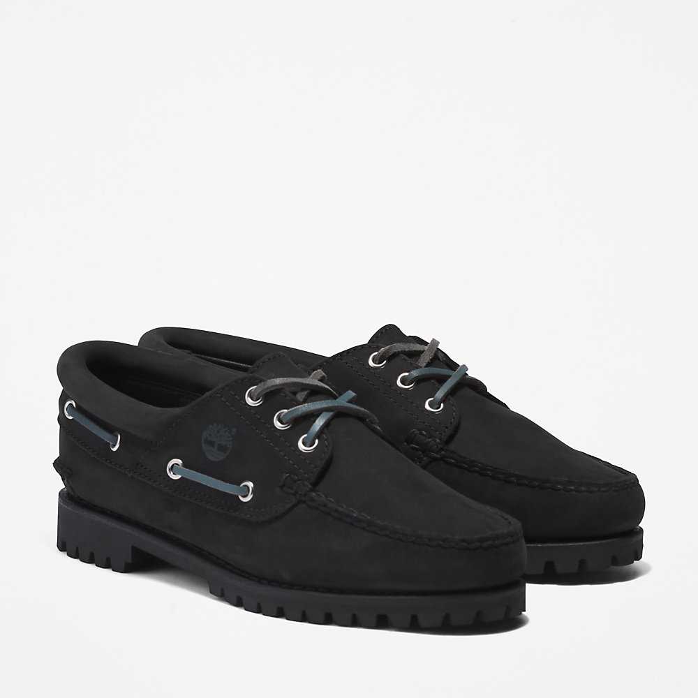 Women's Timberland 3-Eye Lug Boat Shoes Black | UAE-6497382