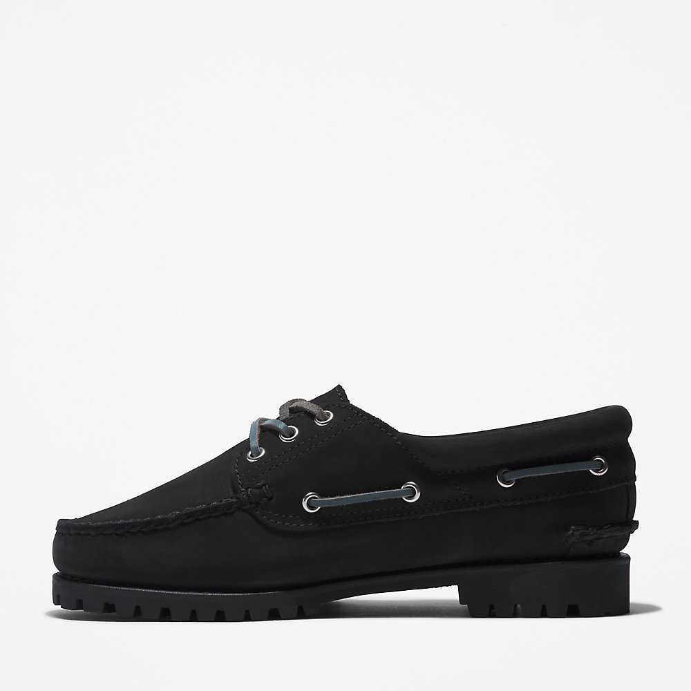 Women's Timberland 3-Eye Lug Boat Shoes Black | UAE-6497382