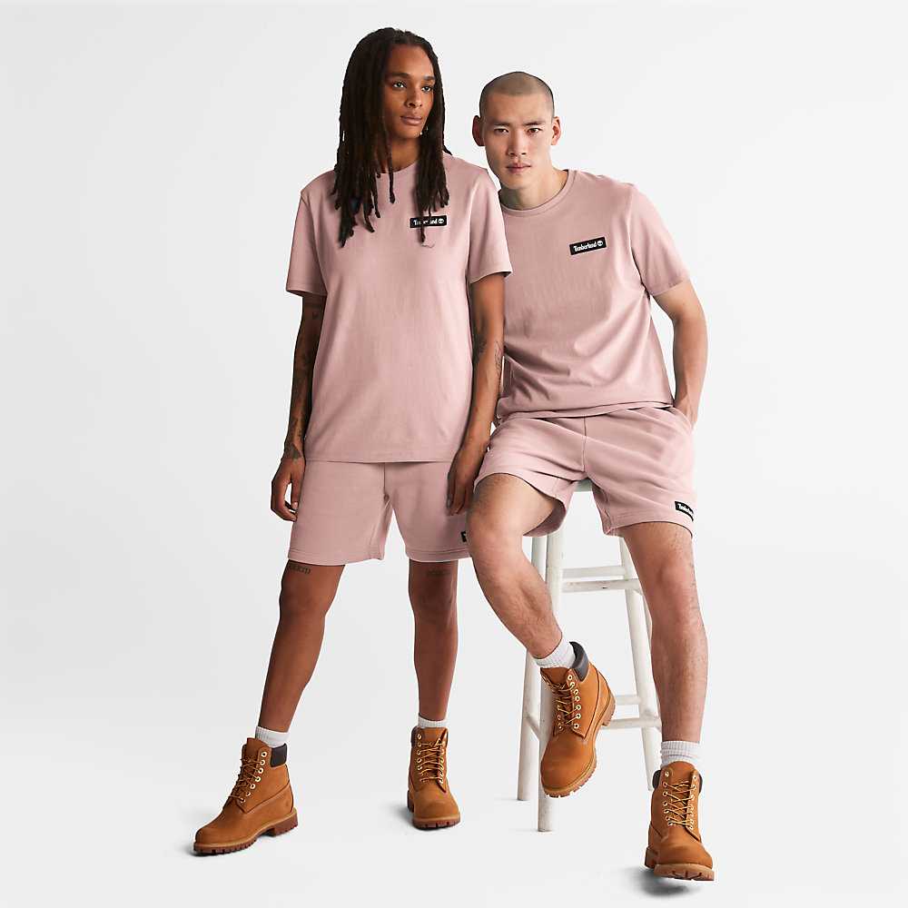 Women's Timberland All Gender Heavyweight Badge T Shirts Pink | UAE-5820637