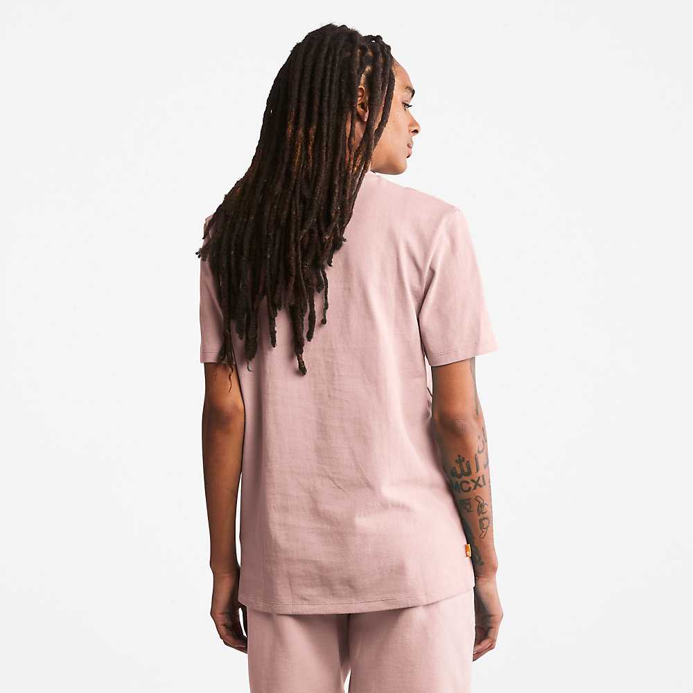 Women's Timberland All Gender Heavyweight Badge T Shirts Pink | UAE-5820637