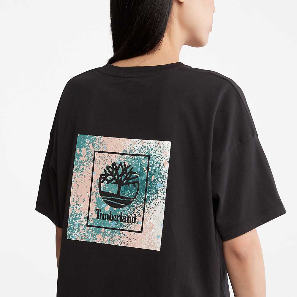 Women's Timberland Back Graphic Logo T Shirts Black | UAE-5603829