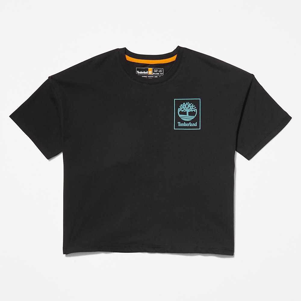 Women's Timberland Back Graphic Logo T Shirts Black | UAE-5603829