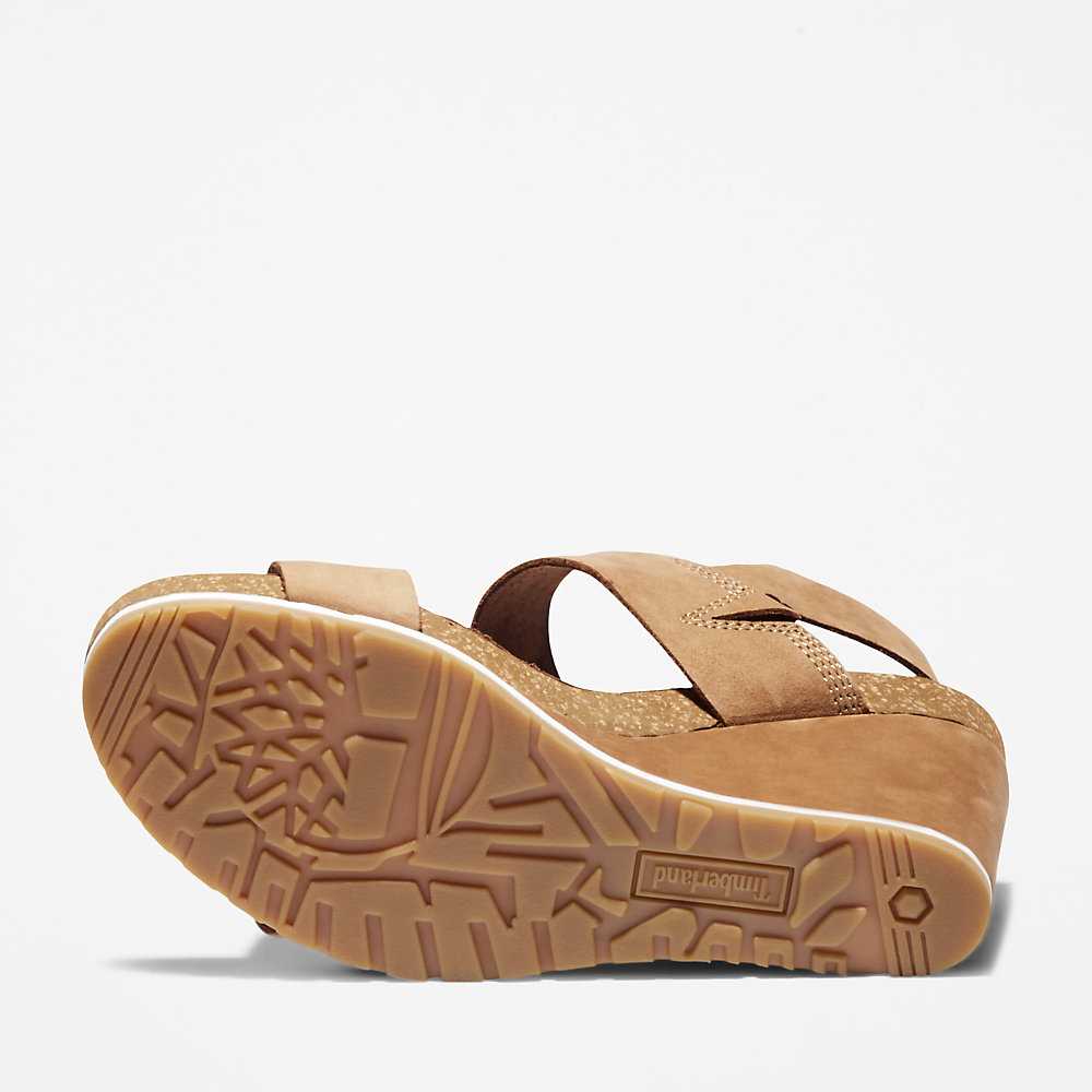 Women's Timberland Capri Sunset Wedge Sandals Light Brown | UAE-6047395