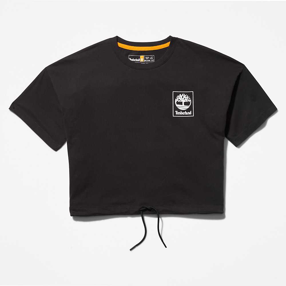 Women's Timberland Cropped T Shirts Black | UAE-4231578