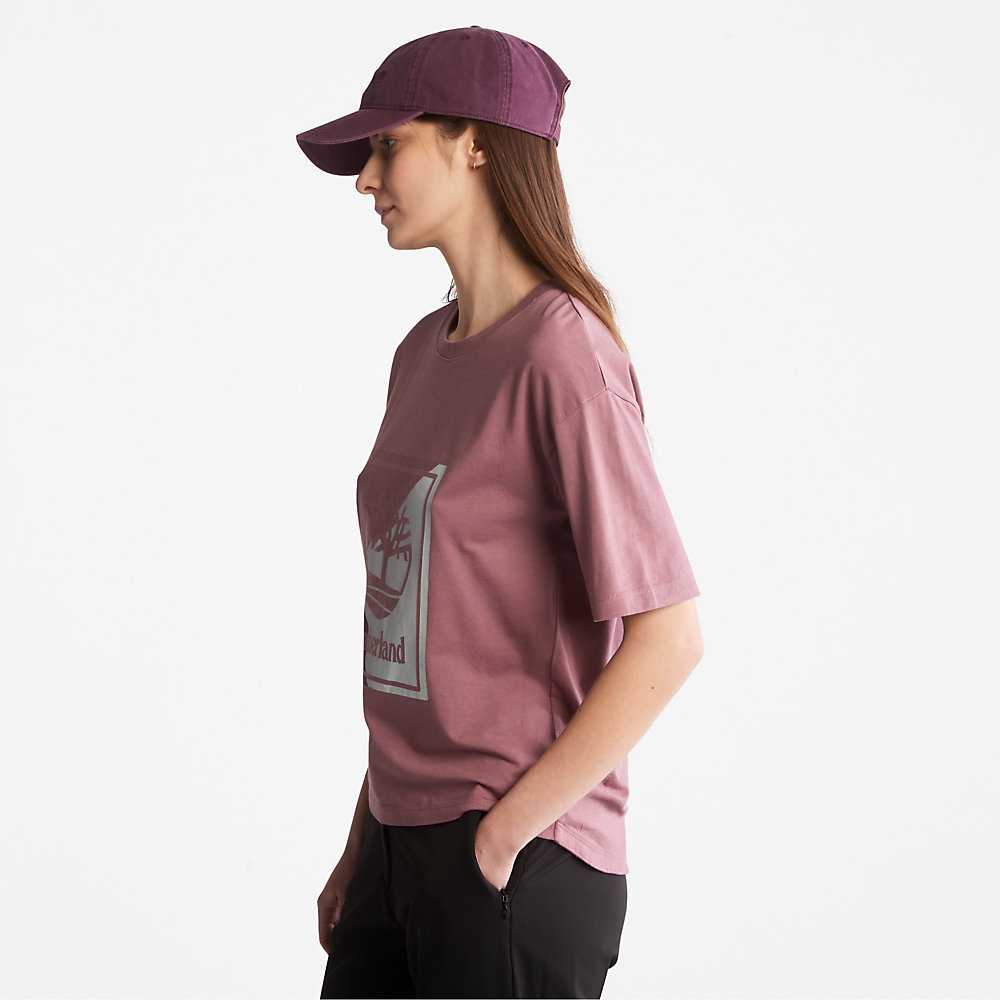 Women's Timberland Logo T Shirts Pink | UAE-6432975