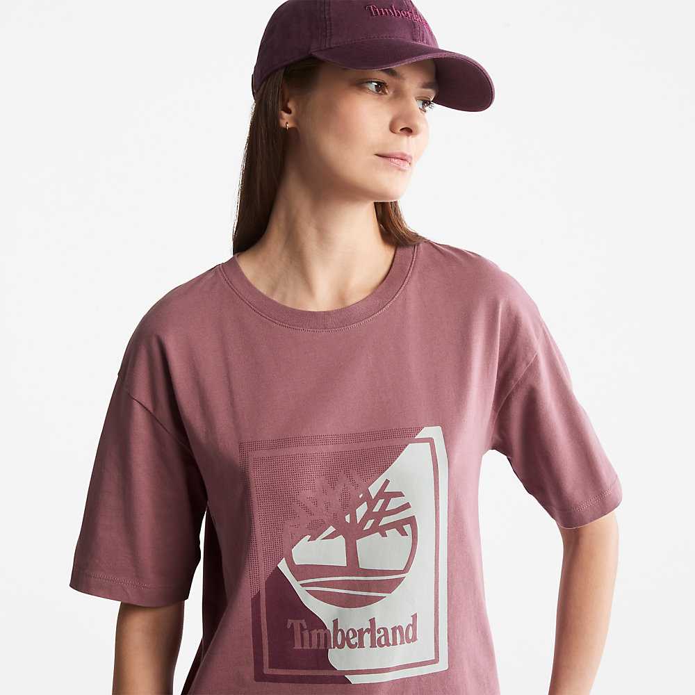 Women's Timberland Logo T Shirts Pink | UAE-6432975