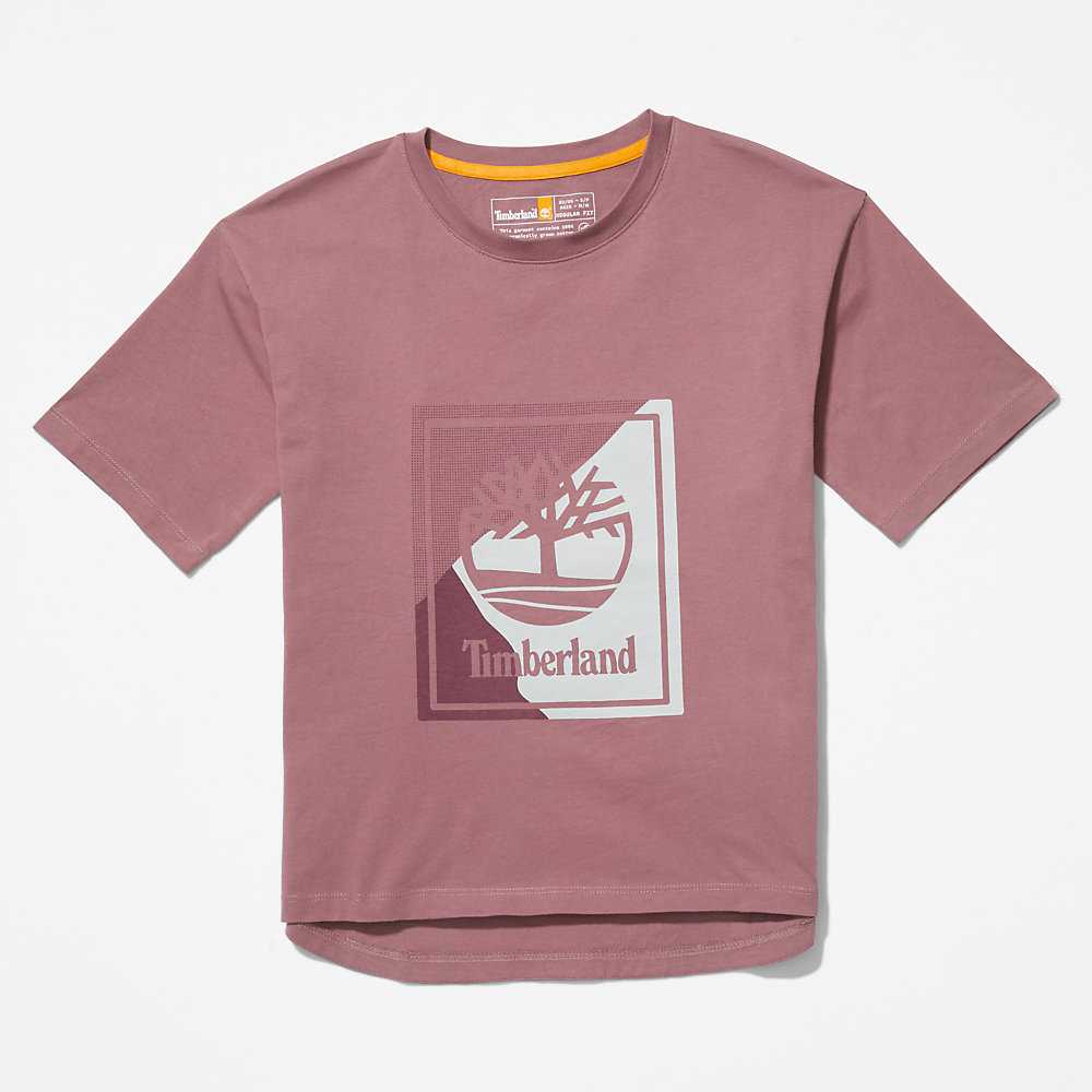 Women's Timberland Logo T Shirts Pink | UAE-6432975