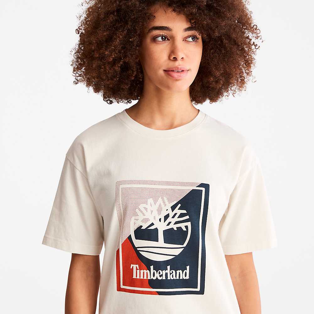 Women's Timberland Logo T Shirts White | UAE-3295760