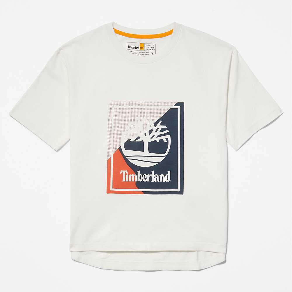 Women's Timberland Logo T Shirts White | UAE-3295760