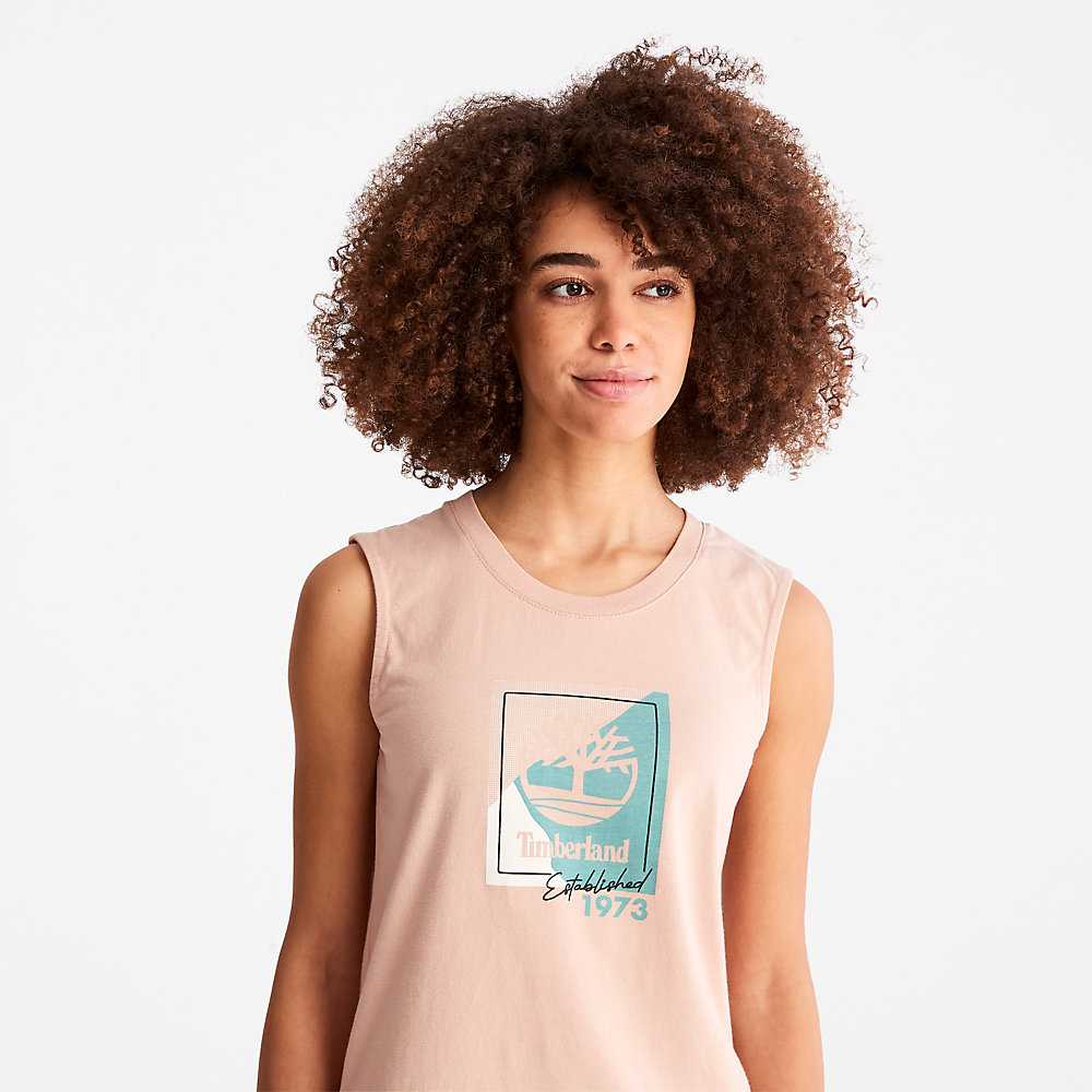 Women's Timberland Logo Tank Tops Pink | UAE-6928351