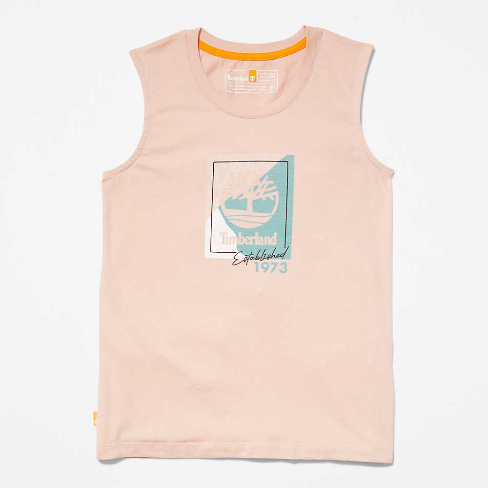 Women's Timberland Logo Tank Tops Pink | UAE-6928351