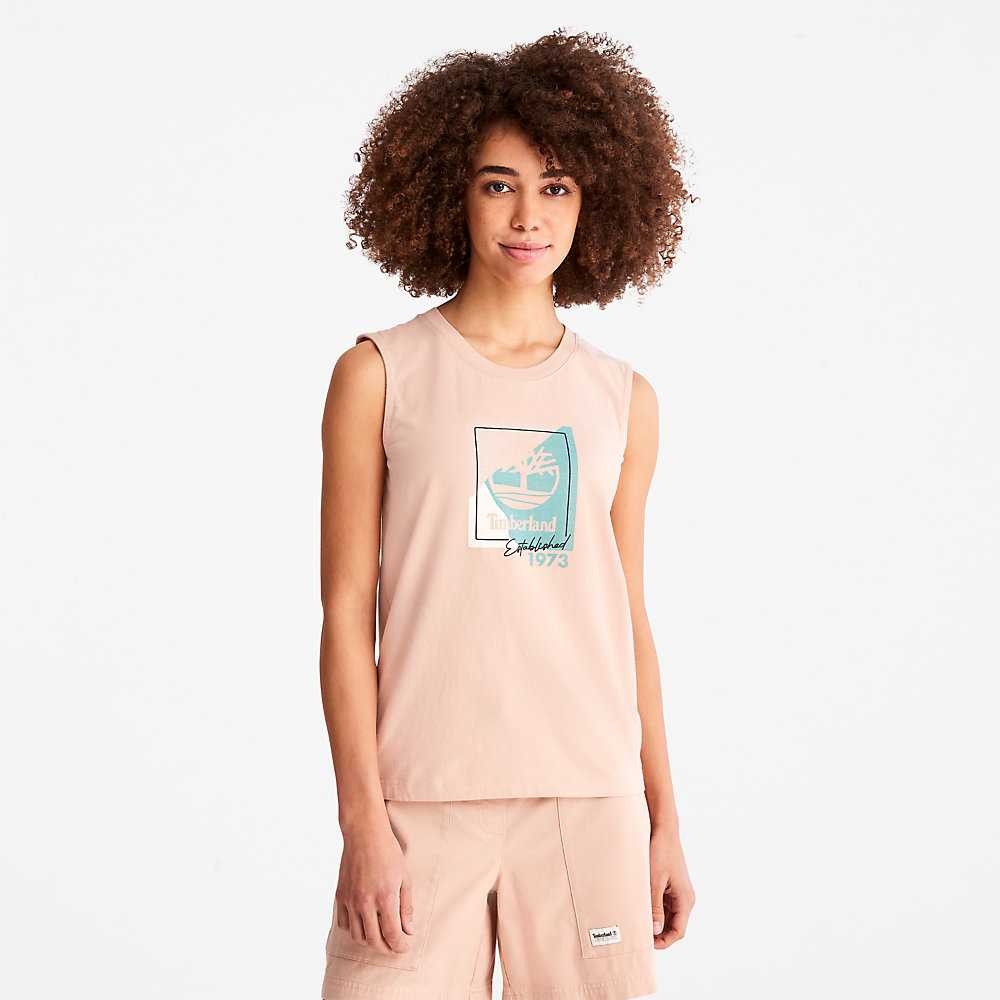 Women\'s Timberland Logo Tank Tops Pink | UAE-6928351