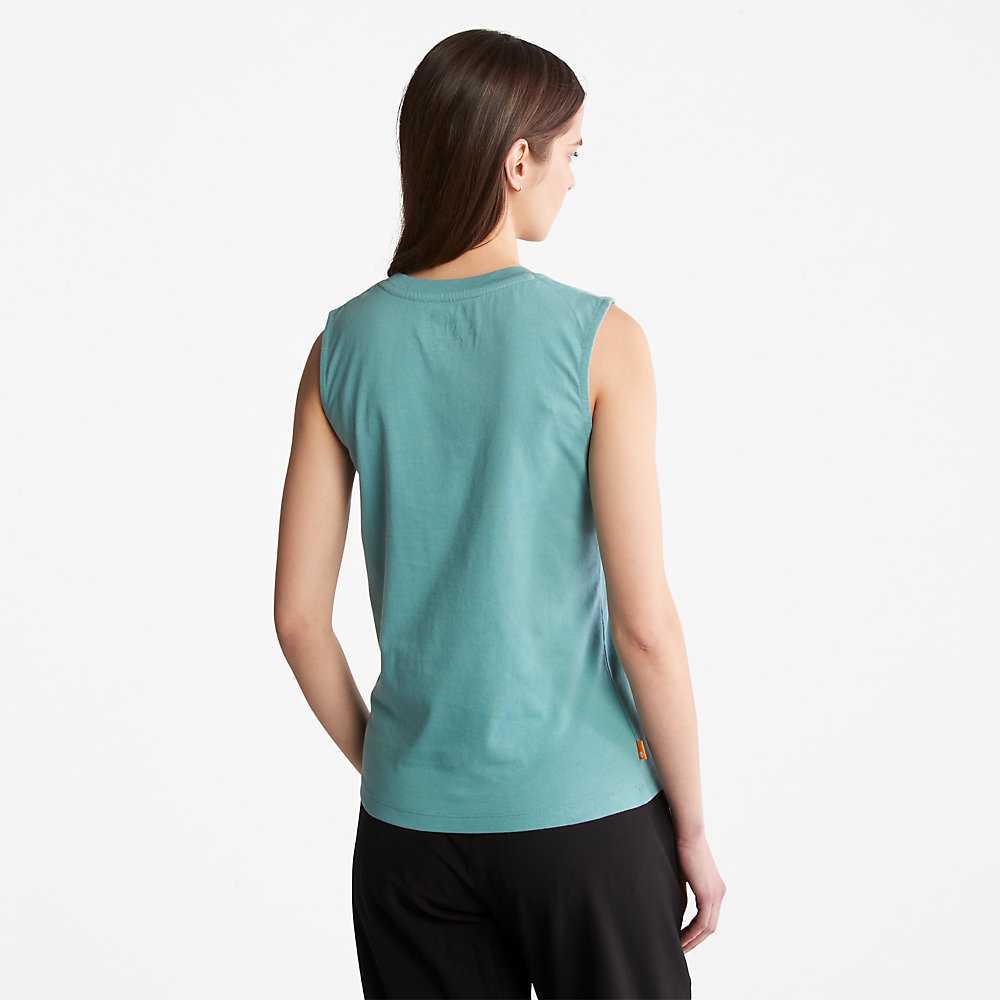 Women's Timberland Logo Tank Tops Turquoise | UAE-5683140