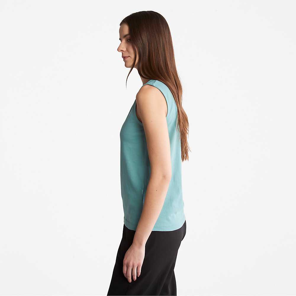 Women's Timberland Logo Tank Tops Turquoise | UAE-5683140