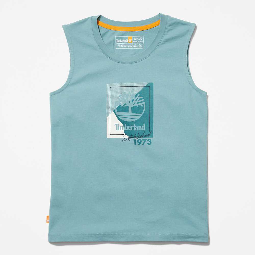 Women's Timberland Logo Tank Tops Turquoise | UAE-5683140