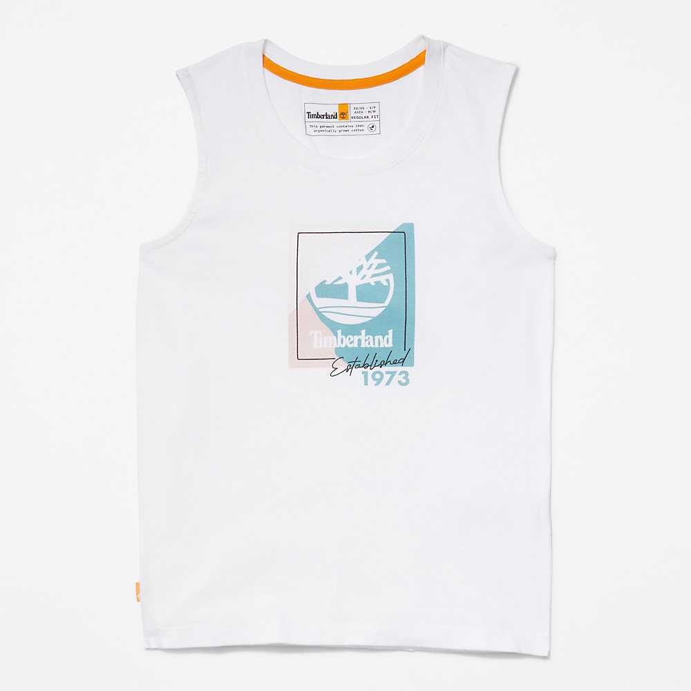 Women's Timberland Logo Tank Tops White | UAE-2356740